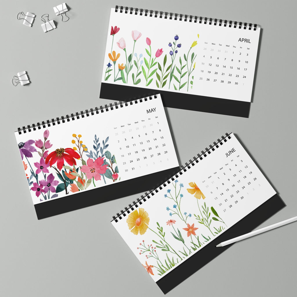 Blossoming in the Field — 2027 Desk Calendar | Original Watercolor Wildflower Design | Monthly Grid | Tent-Style