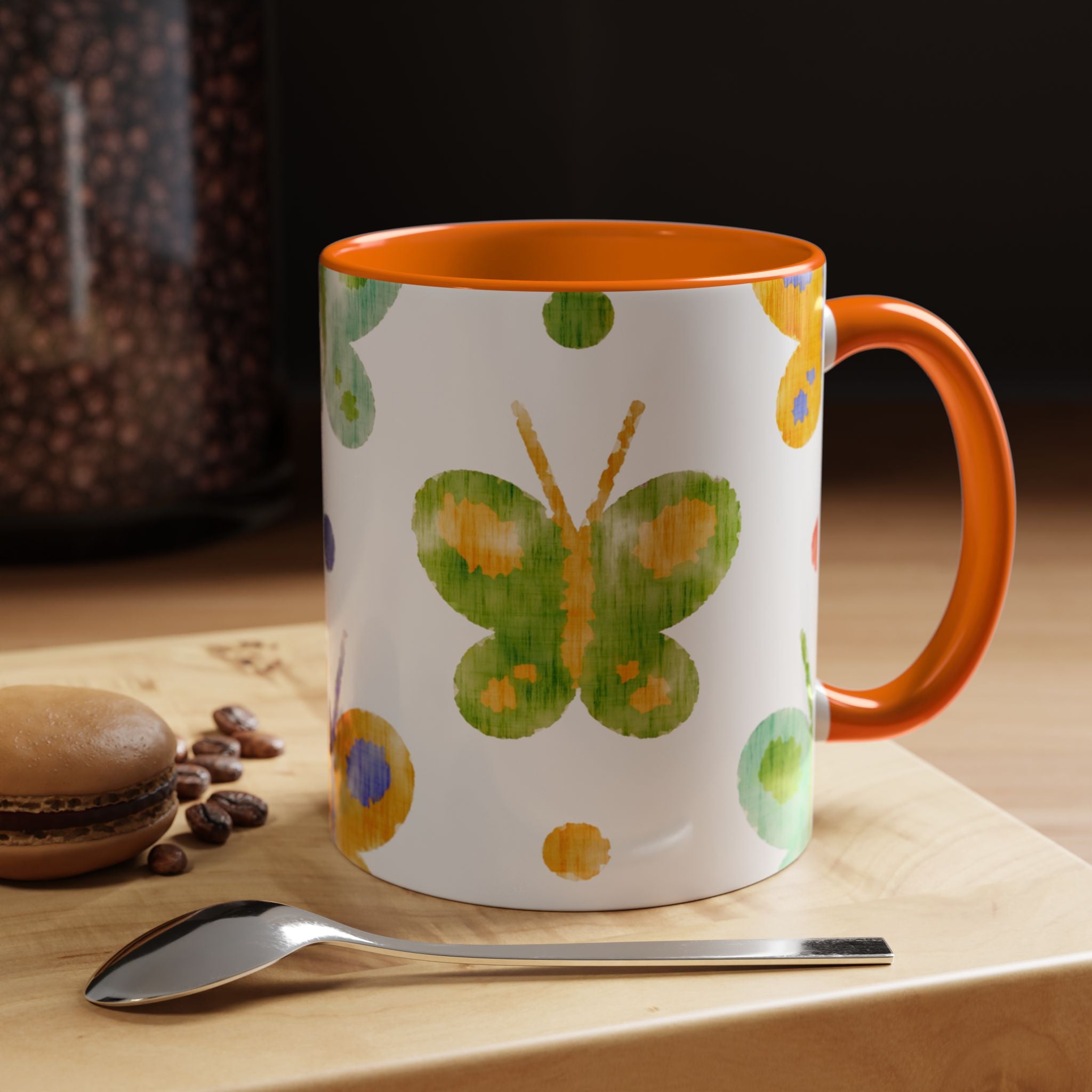 Watercolor Butterfly Accent Mug — Original Colorful Ceramic Cup