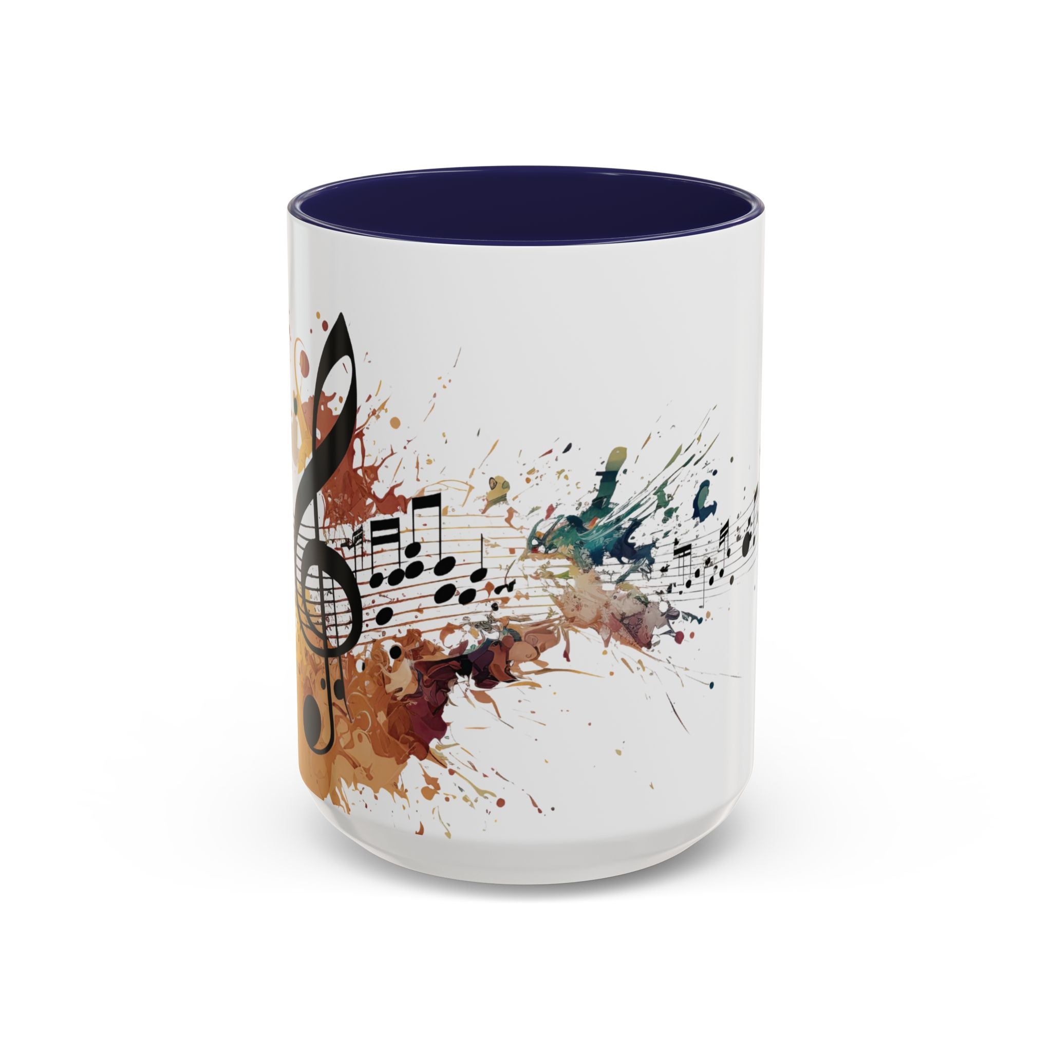 Music Notes Accent Mug — Original Watercolor Treble Clef Ceramic Cup