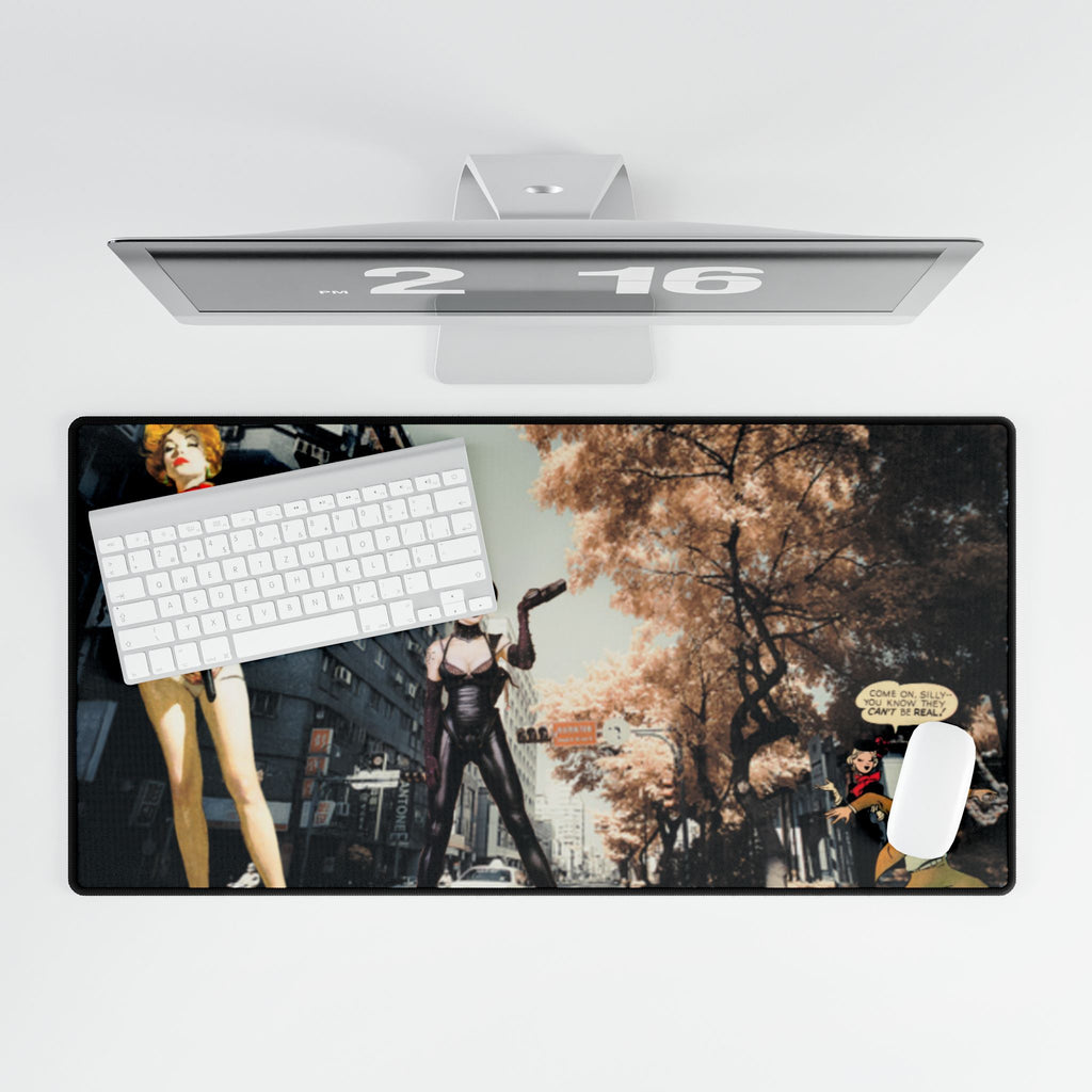Anime City Noir Desk Mat — Surreal Retro Collage Art