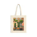 Green Door Street Scene Canvas Tote — Original Watercolor Art