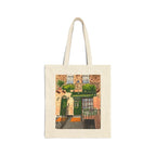 Green Door Street Scene Canvas Tote — Original Watercolor Art