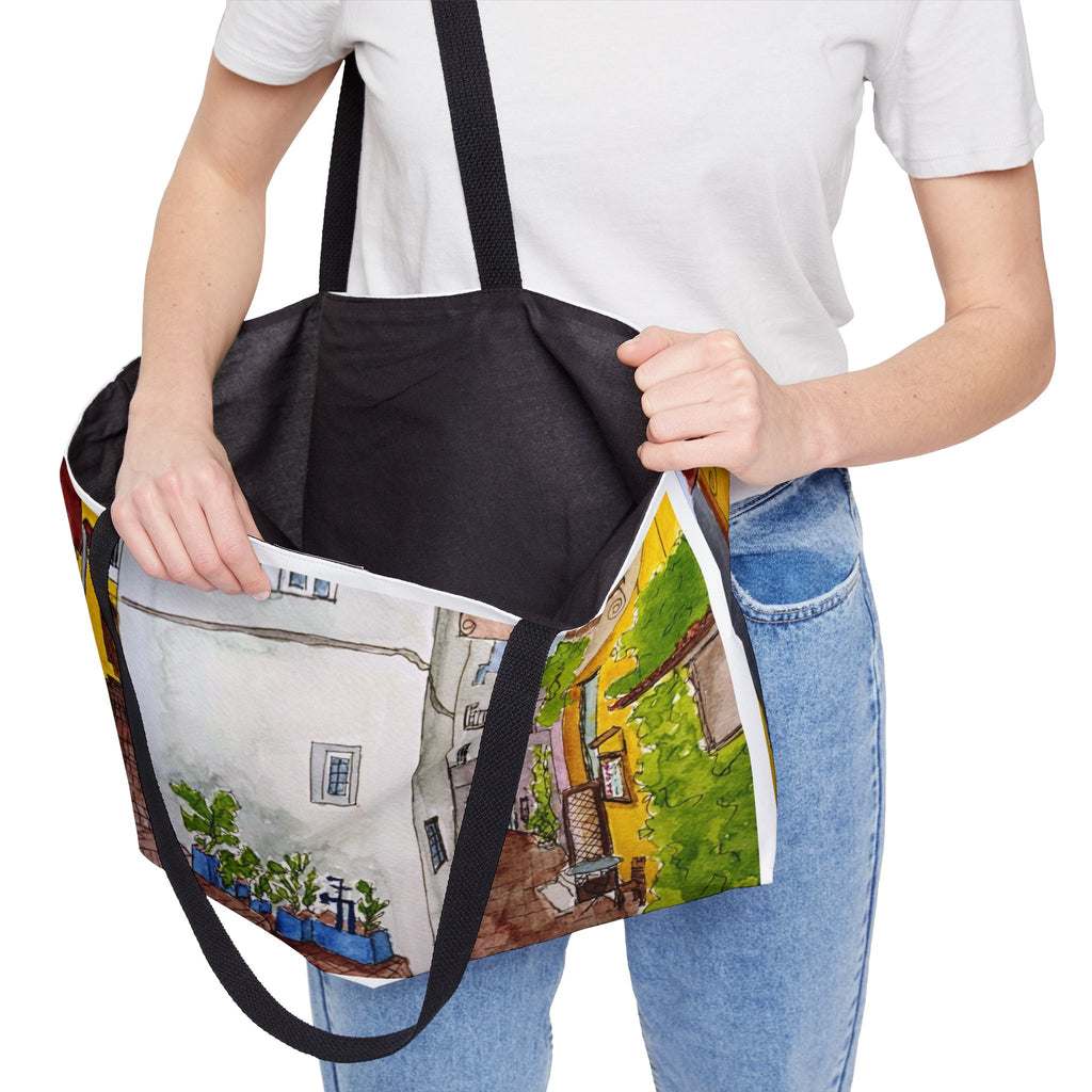Chania Crete Alley Weekender Tote — Original Watercolor Art