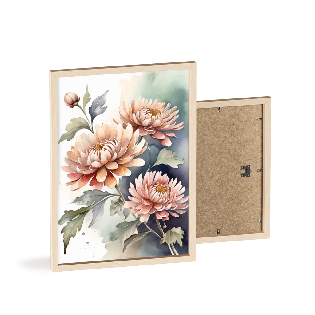 Peach Chrysanthemum — Watercolor Floral Wall Art, Framed Print 8.3" × 11.7"