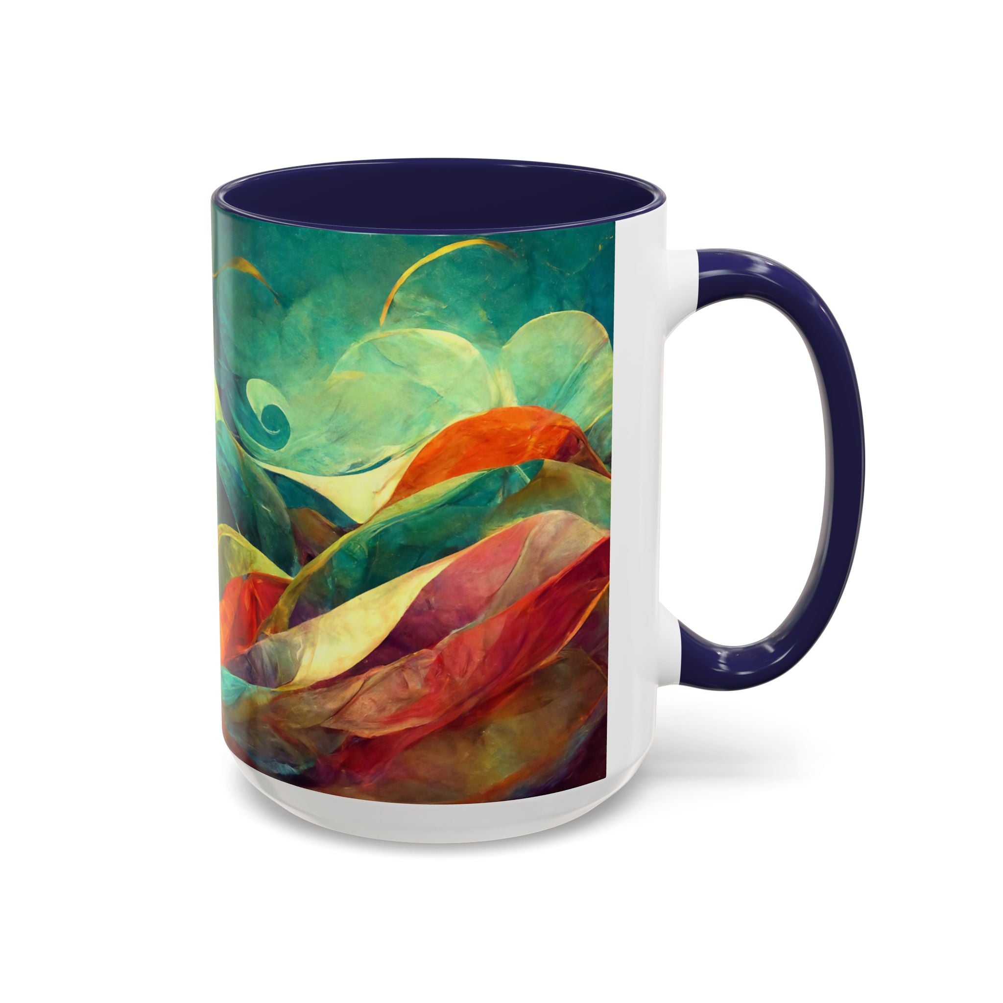 Abstract Autumn Leaves Accent Mug — Original Colorful Ceramic Cup