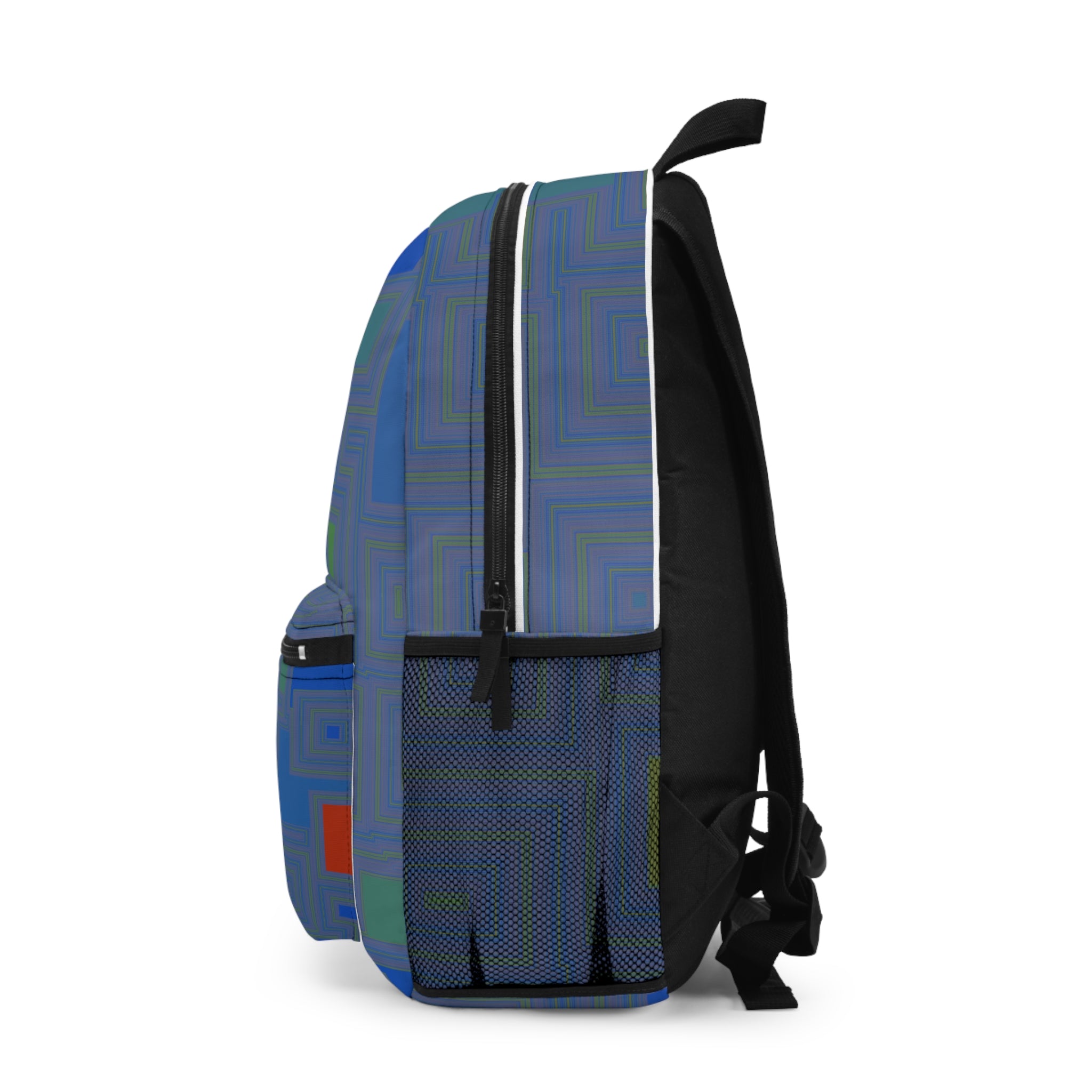 Geometric Multicolor Squares Backpack — Modern Abstract Pattern School & Travel Bag