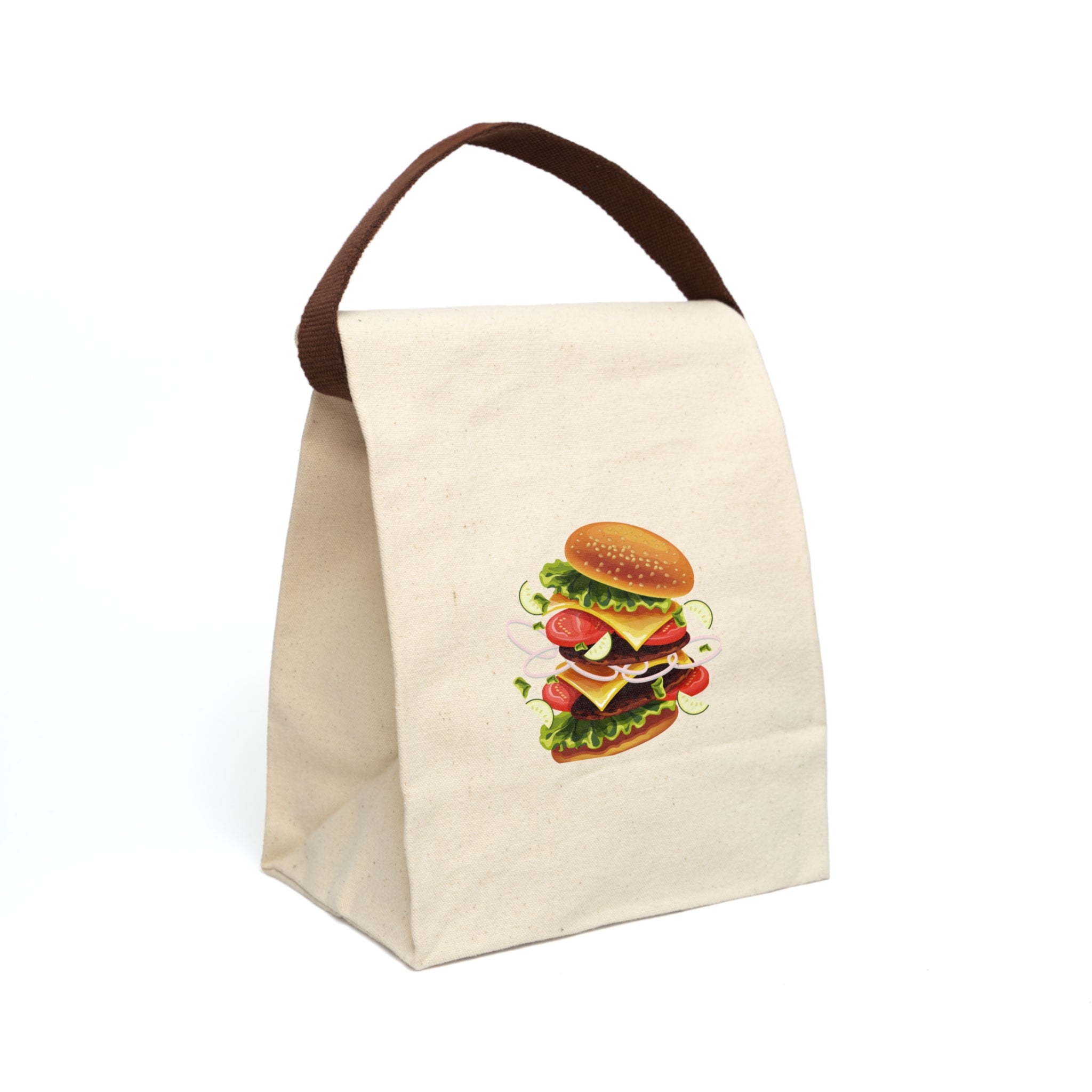 Retro Burger Canvas Lunch Bag — Fun Food Print Reusable Tote