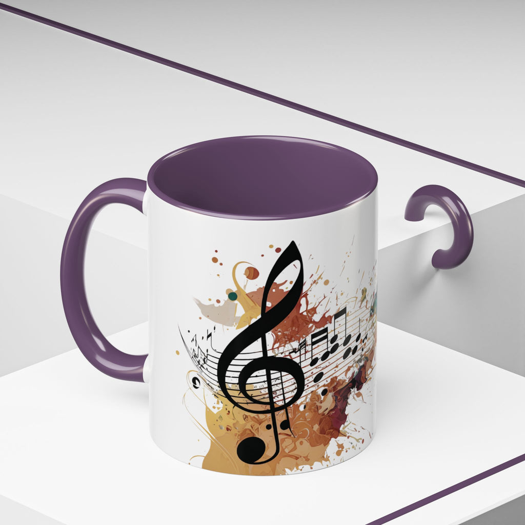 Music Notes Accent Mug — Original Watercolor Treble Clef Ceramic Cup