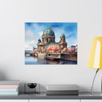 Berlin Cathedral Watercolor Satin Poster — Berliner Dom & Museum Island Cityscape