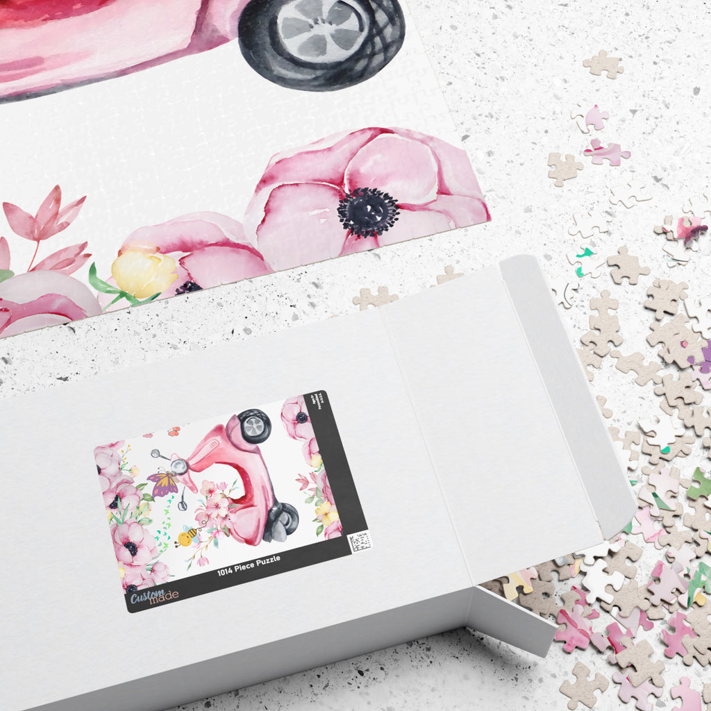 Pink Vespa Floral Jigsaw Puzzle — Original Scooter Art for Adults, 1014 Pieces