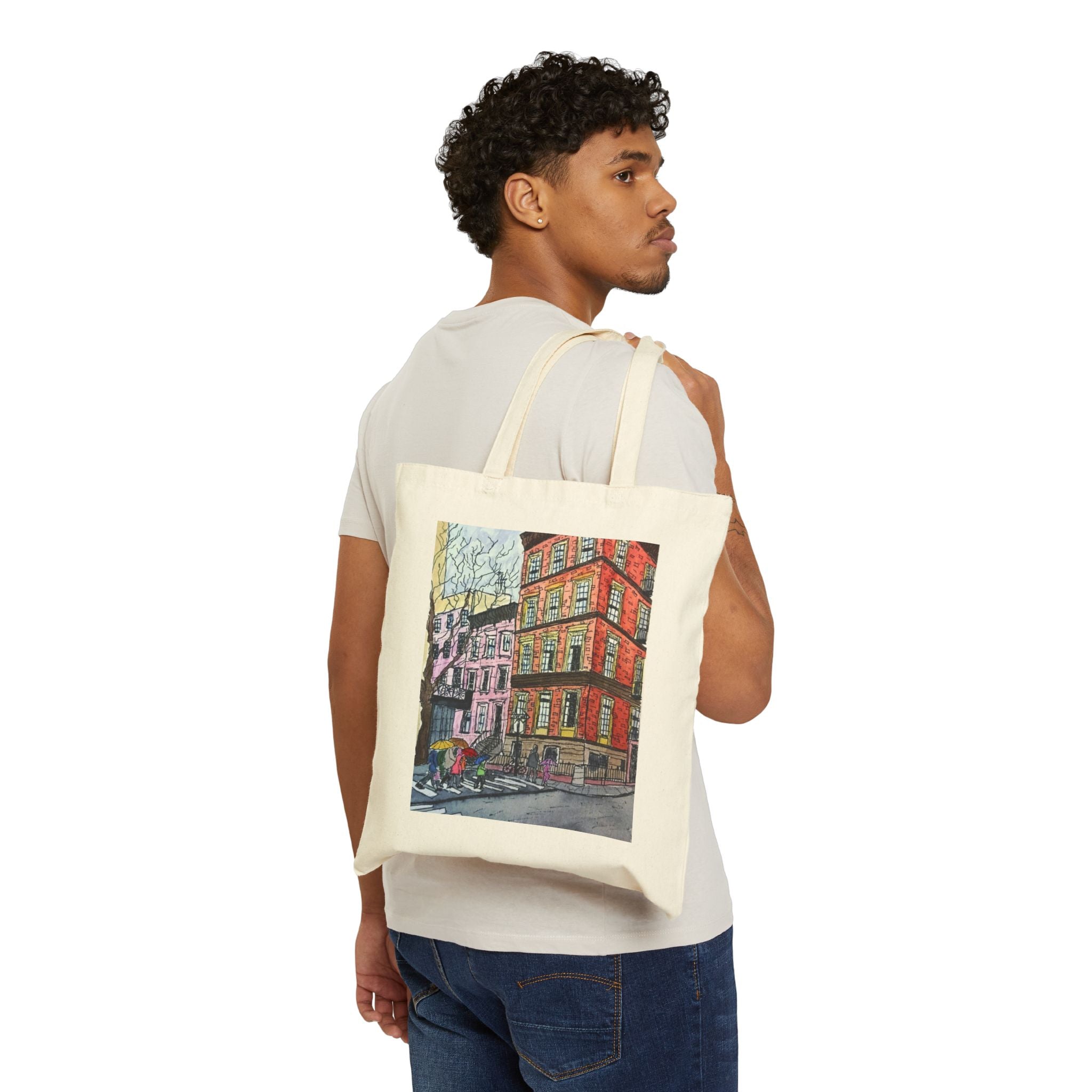 Brooklyn Row Houses Canvas Tote — Original Watercolor Art