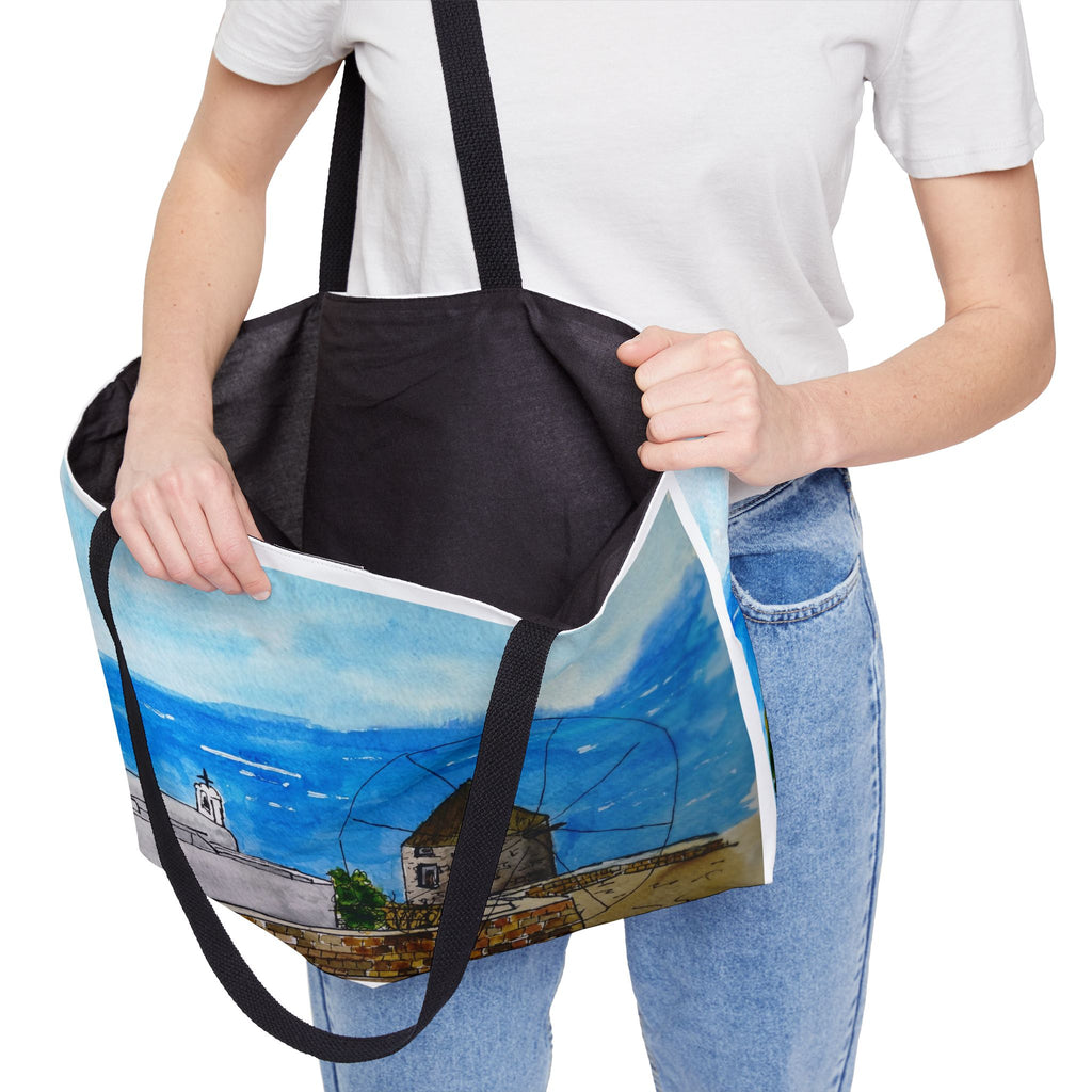 Schinoussa Greek Island Weekender Tote — Original Watercolor Art