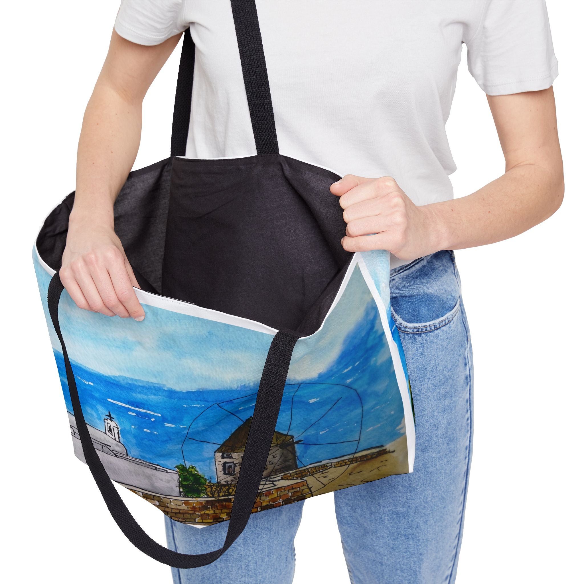 Schinoussa Greek Island Weekender Tote — Original Watercolor Art