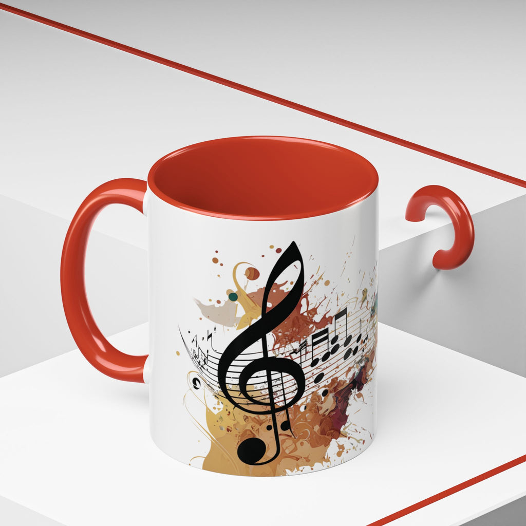 Music Notes Accent Mug — Original Watercolor Treble Clef Ceramic Cup