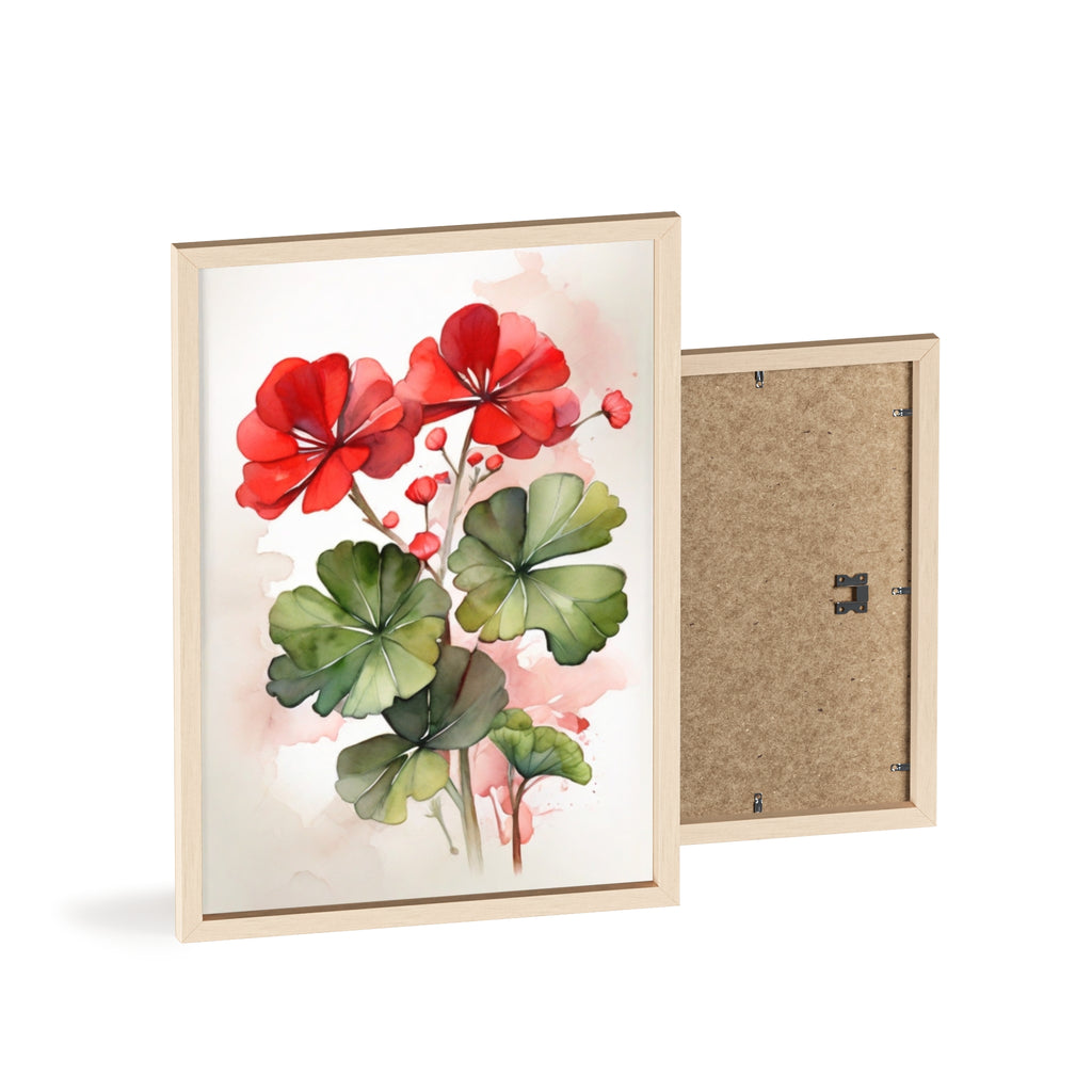 Red Geranium — Watercolor Floral Wall Art, Framed Print 8.3" × 11.7"