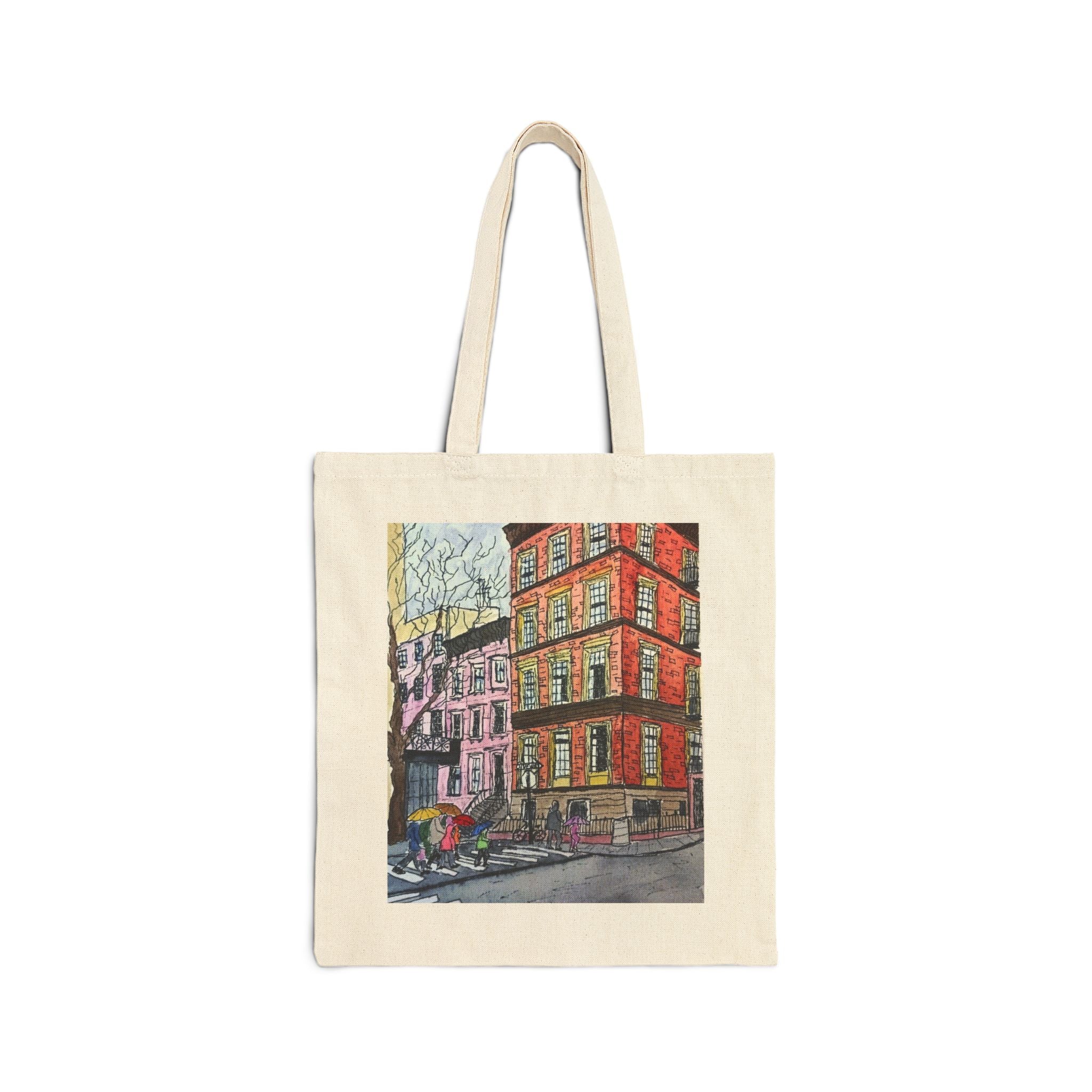 Brooklyn Row Houses Canvas Tote — Original Watercolor Art