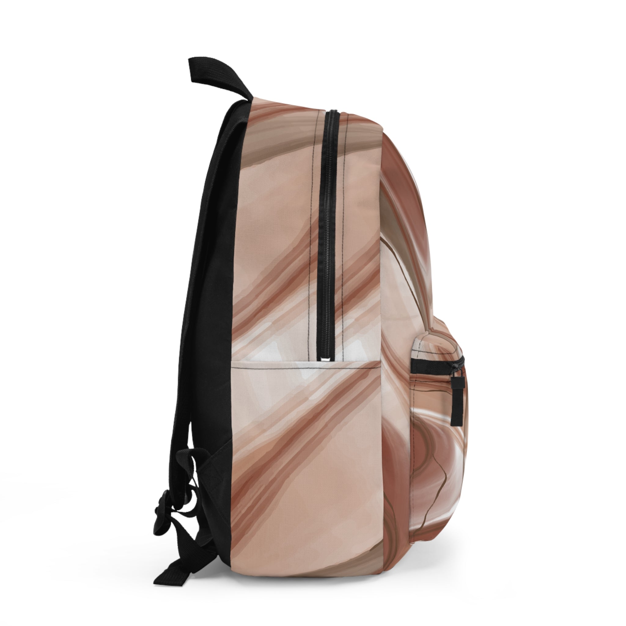 Abstract Brown Swirl Backpack — Neutral Marble Pattern Everyday Bag
