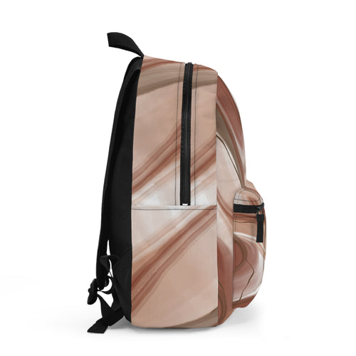 Abstract Brown Swirl Backpack — Neutral Marble Pattern Everyday Bag