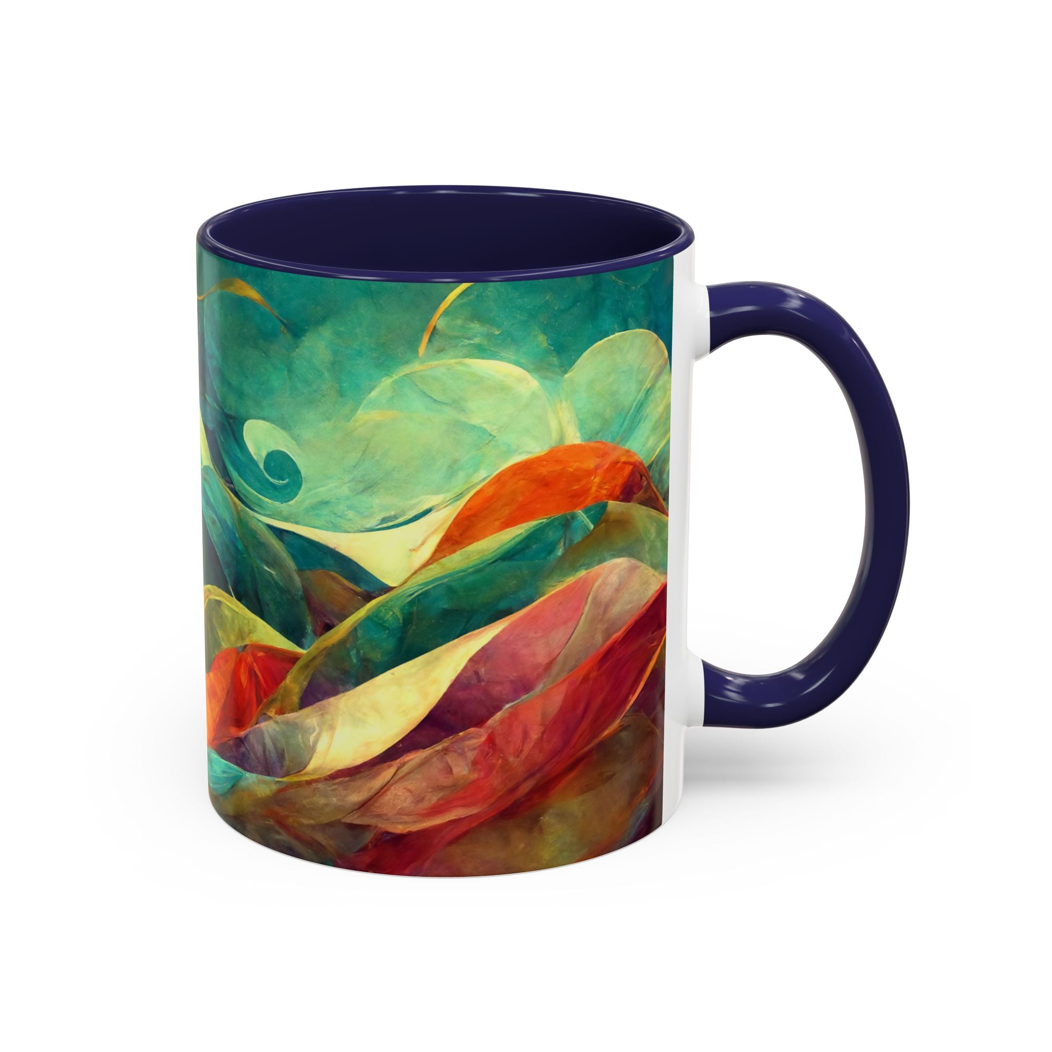 Abstract Autumn Leaves Accent Mug — Original Colorful Ceramic Cup