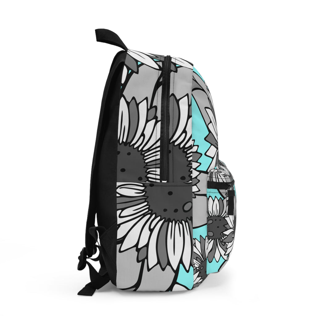 Aqua Sunflower Backpack — Bold Floral Pattern School & Travel Bag