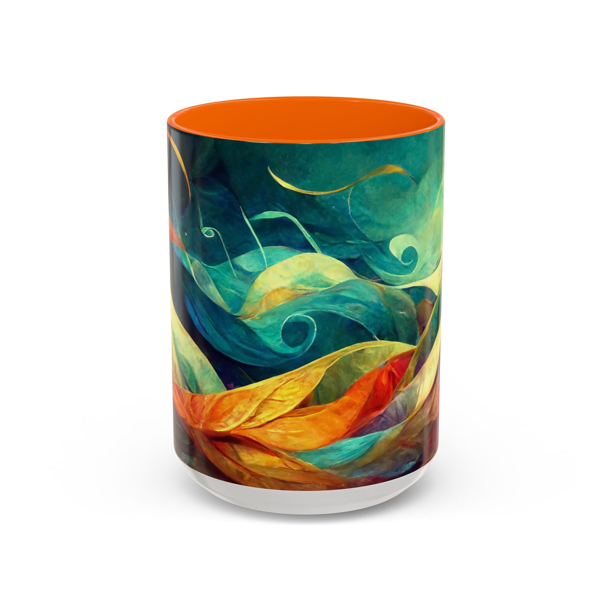 Abstract Autumn Leaves Accent Mug — Original Colorful Ceramic Cup