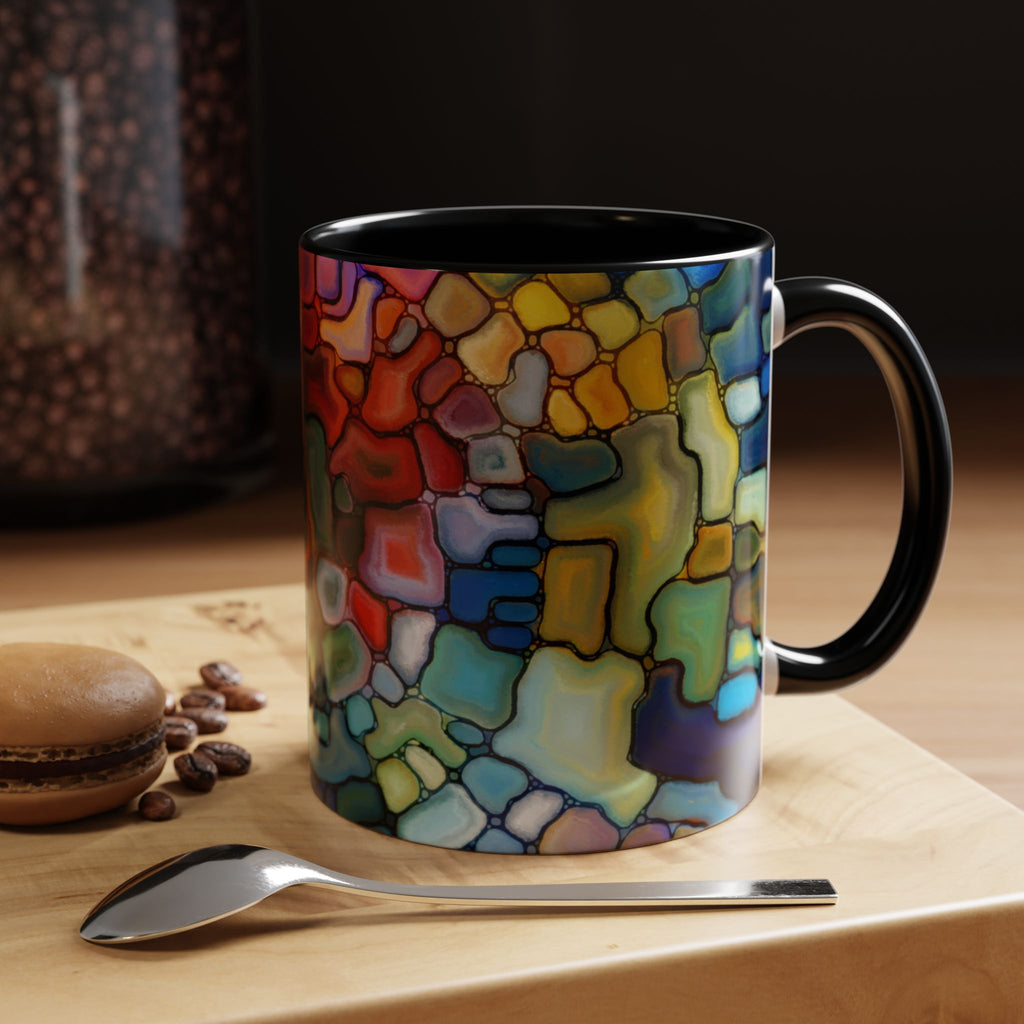 Stained Glass Mosaic Accent Mug — Original Abstract Art Ceramic Cup