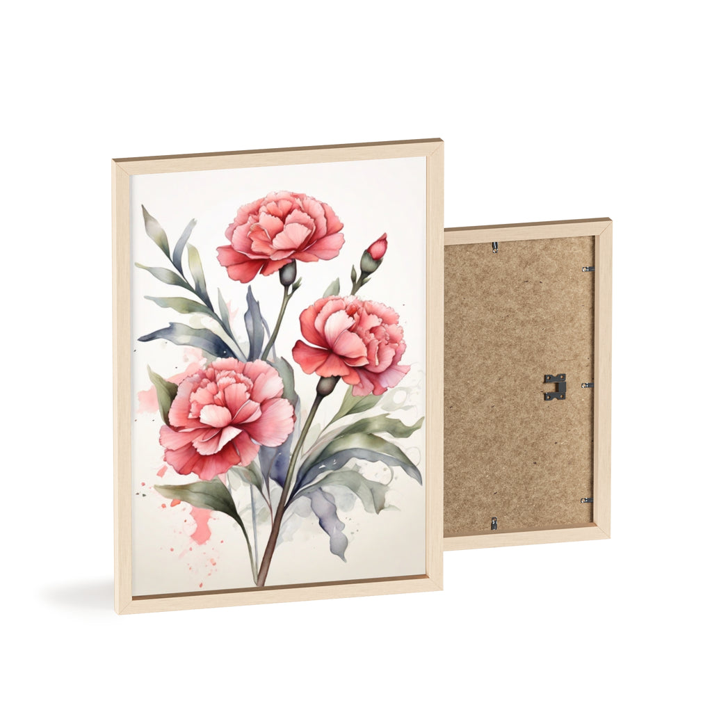 Deep Pink Carnations — Watercolor Floral Wall Art, Framed Print 8.3" × 11.7"