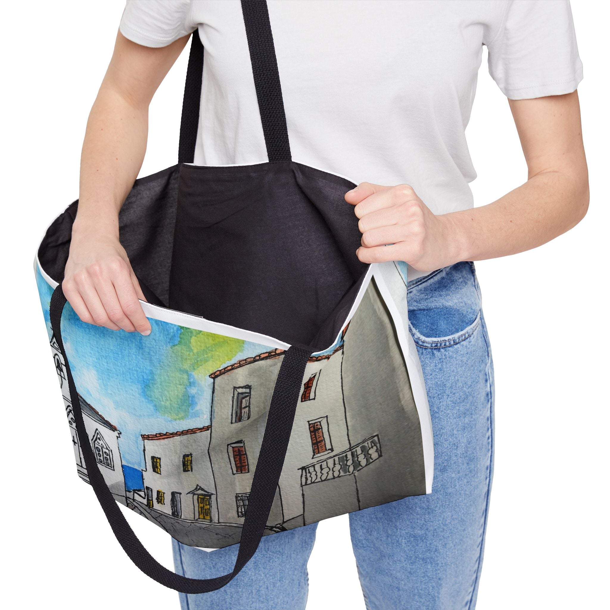 Andros Greek Island Weekender Tote — Original Watercolor Art