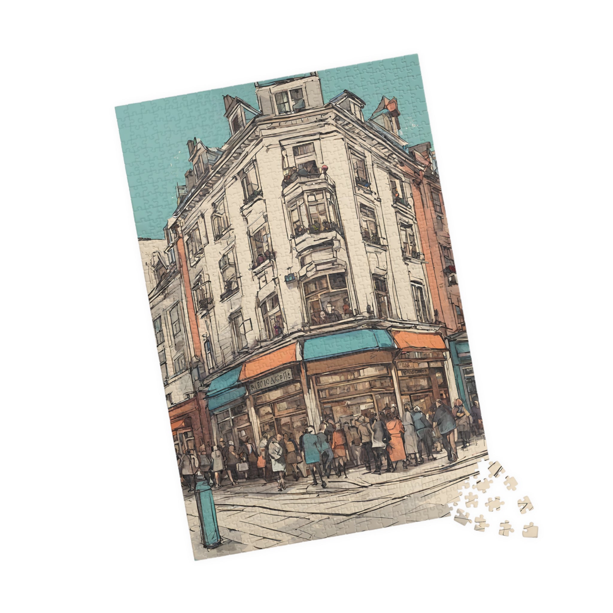 Vintage Corner Café Jigsaw Puzzle — European Street Scene, 1014 Pieces