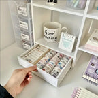 Double-Layer Desktop Stationery Organizer in White | Multi-Compartment Storage Shelf | Office & School Desk Essential