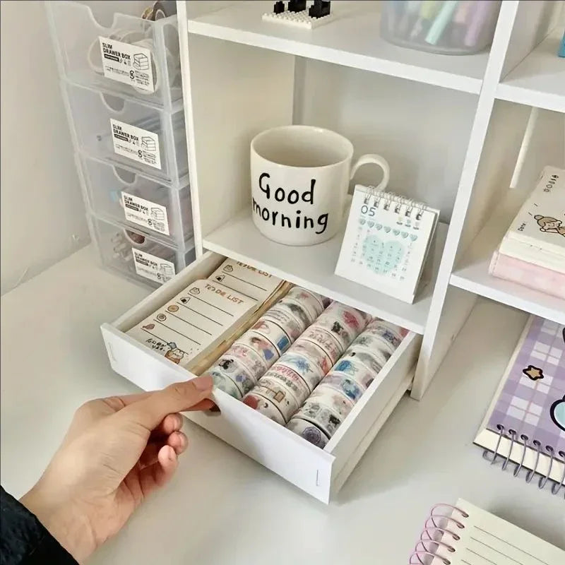 Double-Layer Desktop Stationery Organizer in White | Multi-Compartment Storage Shelf | Office & School Desk Essential
