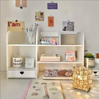 Double-Layer Desktop Stationery Organizer in White | Multi-Compartment Storage Shelf | Office & School Desk Essential