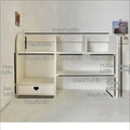 Double-Layer Desktop Stationery Organizer in White | Multi-Compartment Storage Shelf | Office & School Desk Essential