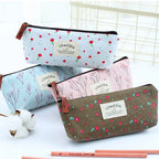 Floral Canvas Pencil Case - Zipper Stationery Pouch