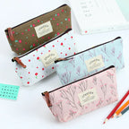Floral Canvas Pencil Case - Zipper Stationery Pouch