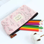 Floral Canvas Pencil Case - Zipper Stationery Pouch