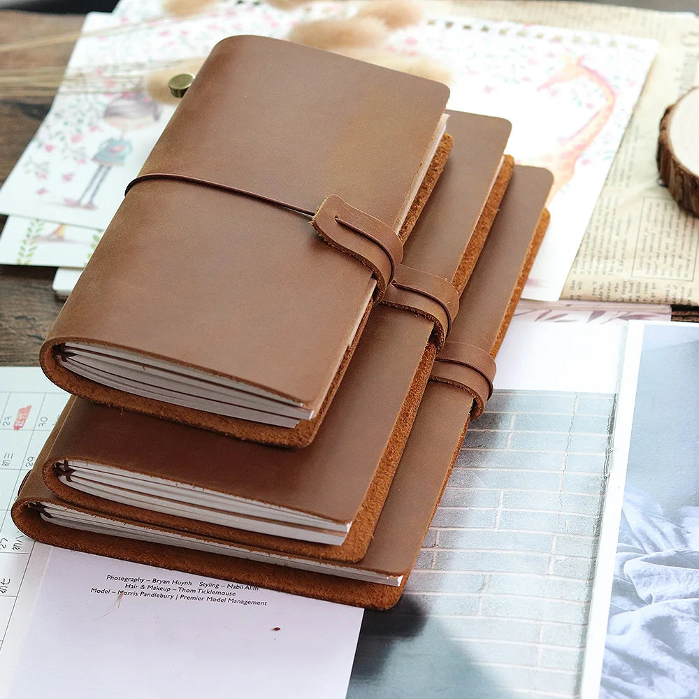 Genuine Leather Refillable Travel Journal - Handmade Retro Notebook with 192 Pages