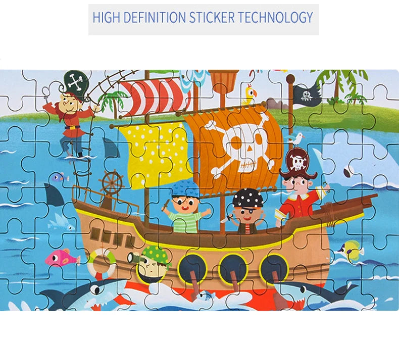 60-Piece Wooden Puzzle for Kids - Educational Jigsaw with Animals & Vehicles (Ages 4-6)