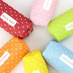 Kawaii Candy Color Pencil Case - Polka Dot Canvas Pen Pouch | 5 Pastel Colors | School & Office Stationery