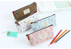 Floral Canvas Pencil Case - Zipper Stationery Pouch