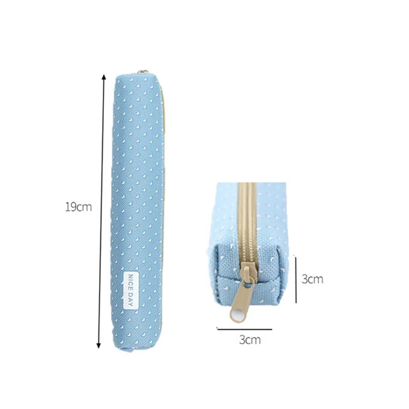 Kawaii Candy Color Pencil Case - Polka Dot Canvas Pen Pouch | 5 Pastel Colors | School & Office Stationery
