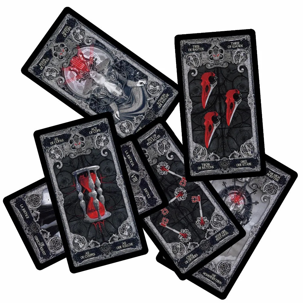 XIII Dark Tarot Deck - 78 Cards Gothic Mysterious Divination | 5 Languages on Every Card | QR Guide Included | Adults 18+
