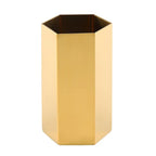 Vintage Brass-Tone Steel Pen Holder – Hexagon or Round | Desk Organizer for Pens, Pencils & Brushes