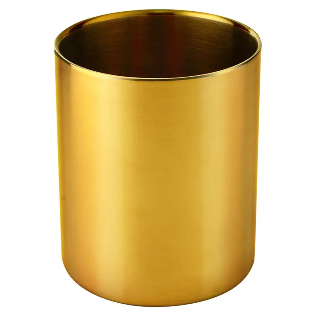 Vintage Brass-Tone Steel Pen Holder – Hexagon or Round | Desk Organizer for Pens, Pencils & Brushes