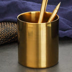 Vintage Brass-Tone Steel Pen Holder – Hexagon or Round | Desk Organizer for Pens, Pencils & Brushes