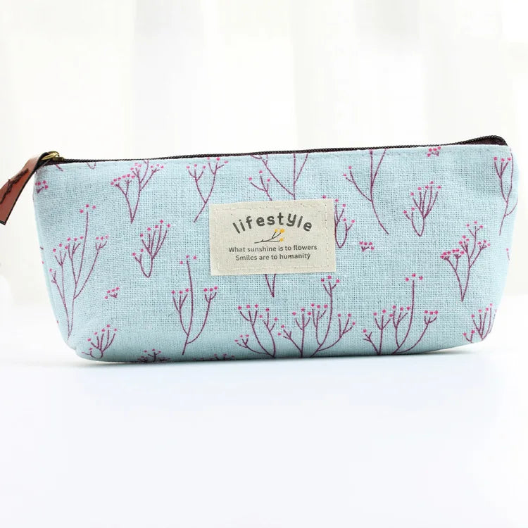 Floral Canvas Pencil Case - Zipper Stationery Pouch