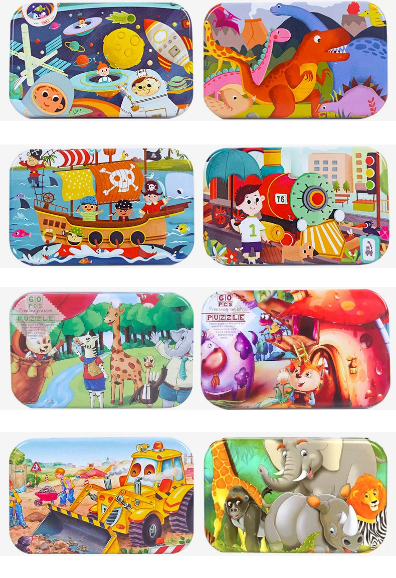 60-Piece Wooden Puzzle for Kids - Educational Jigsaw with Animals & Vehicles (Ages 4-6)
