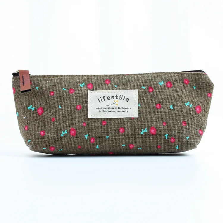 Floral Canvas Pencil Case - Zipper Stationery Pouch