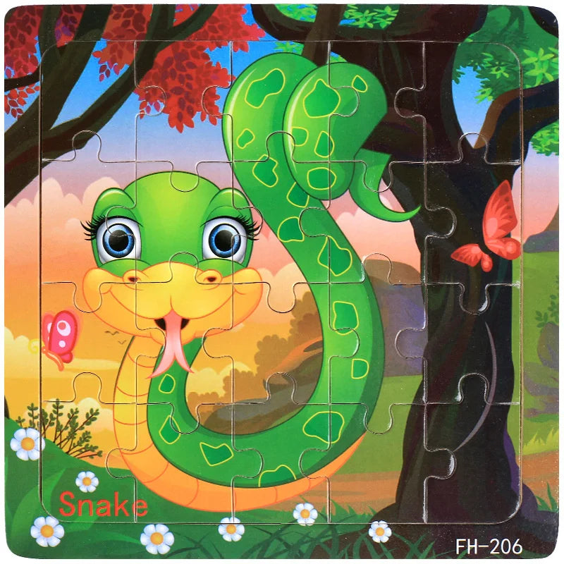 Wooden 3D Cartoon Puzzle — Montessori Educational Toy for Toddlers & Kids Ages 3–6