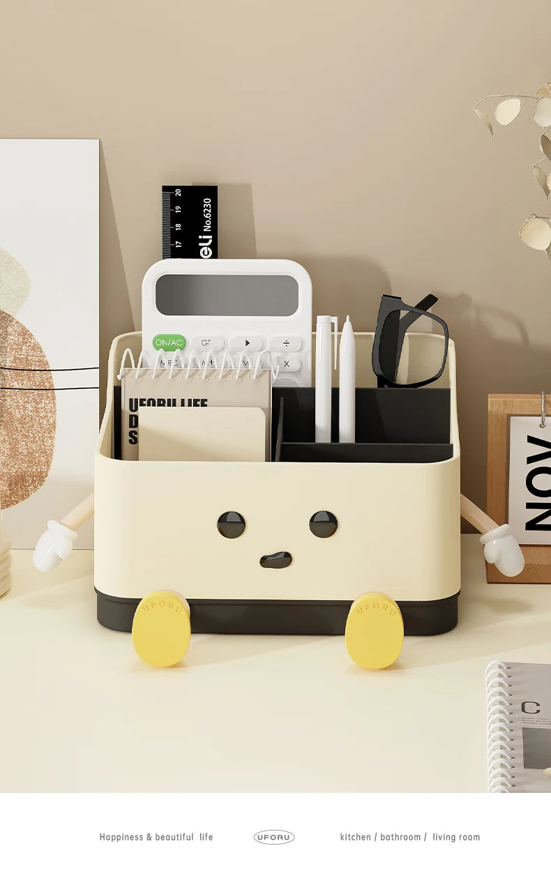 Desktop Organizer Box - 4-Compartment Multi-Use Storage | Standing or Sitting Design | Office, Dorm & Home